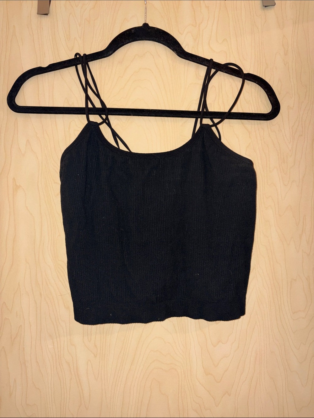Colsie Black Ribbed Double-Strap Crop Camisole